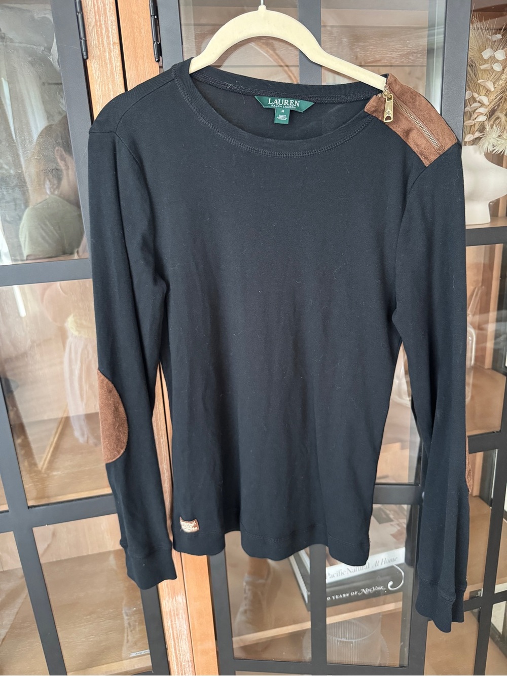 Ralph Lauren equestrian long sleeve top sweater elbow patches suede contrast - Picture 2 of 11